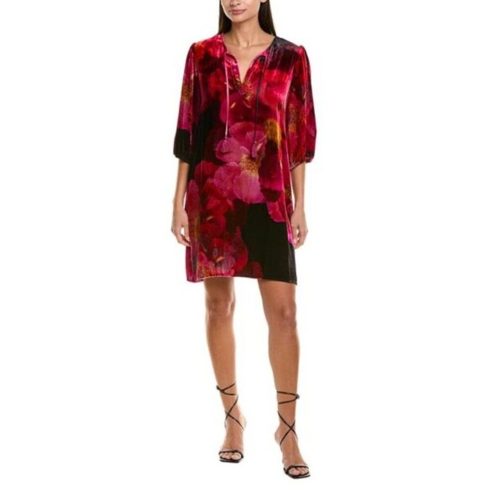NWT Johnny Was Vesna Velvet Silk Blend Shift Mini Dress Ruby Bloom Size XS